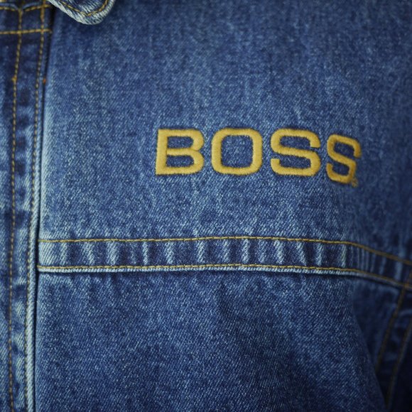 Vtg HUGO BOSS Men's L - Blue jean denim coat heavy lined warm jacket Boss Jeans - Picture 5 of 10